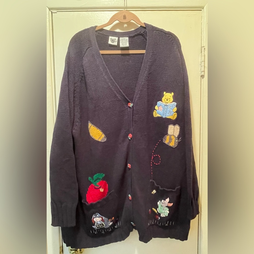 Vintage 90s Disney Catalog Winnie the Pooh School Teacher Cardigan 2XL